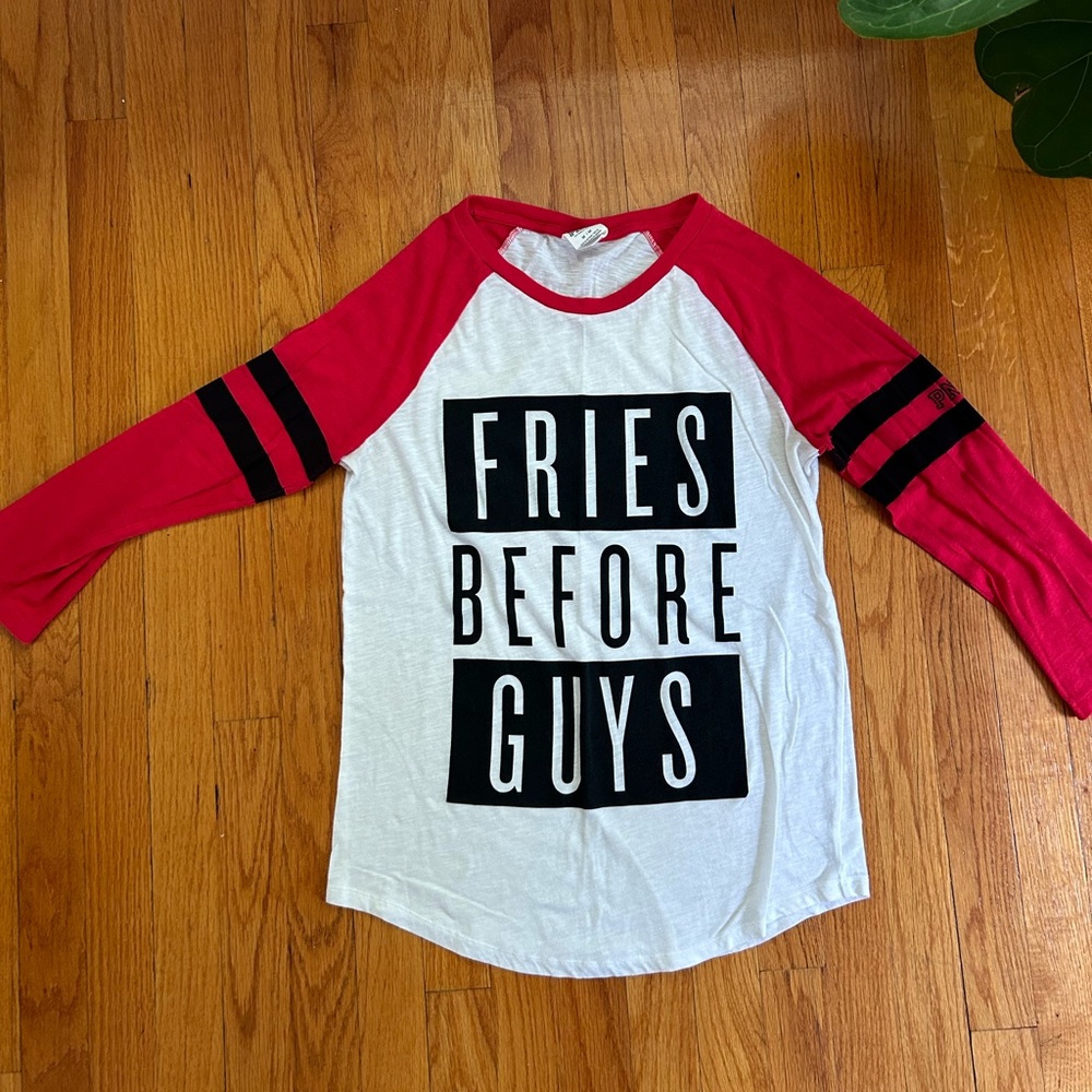 PINK Fries Before Guys Baseball Tee